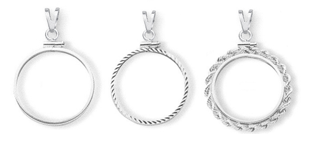 14K White Gold Coin Bezel Pendants